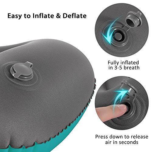 Newdora Almohada Hinchable, Almohada Camping, Almohada de Viaje Inflable, Almohada Inflable Ultraligera, Adecuado para para Camping, Playa, Viajes, Montañismo & Avión, Verde