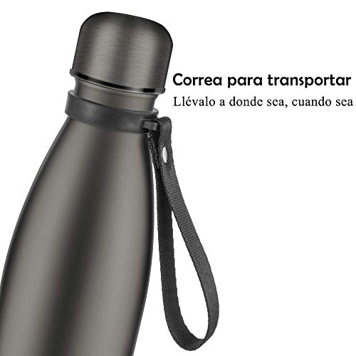 Newdora Botella de Agua Acero Inoxidable 500ml, Aislamiento de Vacío de Doble Pared, Botellas de Frío/Caliente, con 1 un Cepillo de Limpieza, para Niños, Deporte, Oficina, Gimnasio, Ciclismo