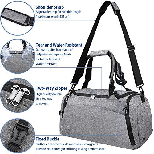 NEWHEY Bolsa Deporte Bolsa Gimnasio de Viaje Impermeable Bolsos Deportivos Fin de Semana Travel Duffle Bag para Hombre y Mujer Negro (Gris)