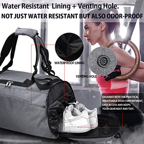 NEWHEY Bolsa Deporte Bolsa Gimnasio de Viaje Impermeable Bolsos Deportivos Fin de Semana Travel Duffle Bag para Hombre y Mujer Negro (Gris)