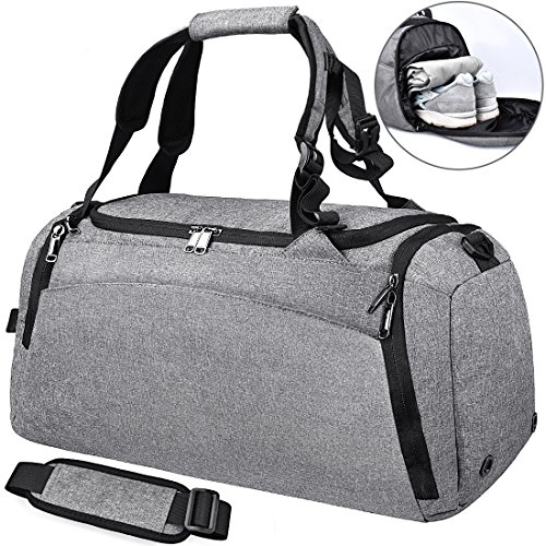 NEWHEY Bolsa Deporte Bolsa Gimnasio de Viaje Impermeable Bolsos Deportivos Fin de Semana Travel Duffle Bag para Hombre y Mujer Negro (Gris)