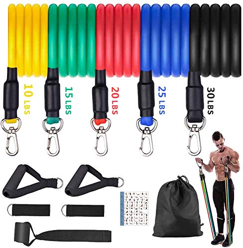 Newlemo Bandas de Resistencia, Conjunto de Gomas Elasticas Musculacion con 5 Bandas Resistencia, 2 Manijas, 2 Correas de Tobillo, Ancla de Puerta - Adecuado para Gimnasio en Casa, Gimnasio