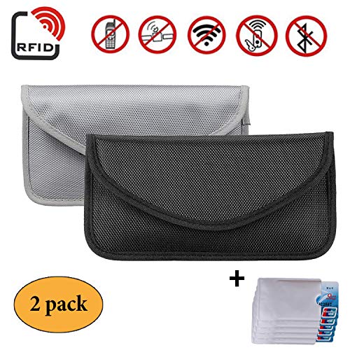 Newseego 2X RFID Signal Blocker Pouch | 5X Free RFID Credit Card Sleeves | Anti Theft Faraday Bag for Car Key Fob & Cell Phone Blocking Pocket, Security Keyless Case - (Black+ Grey)