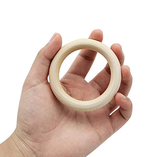 NewZC 18 PCS Anillos de Madera Natural para Manualidades 70mm Círculo de Madera Sin Terminar para Llavero Campana de Viento DIY Artesanía Decoración de Macramé