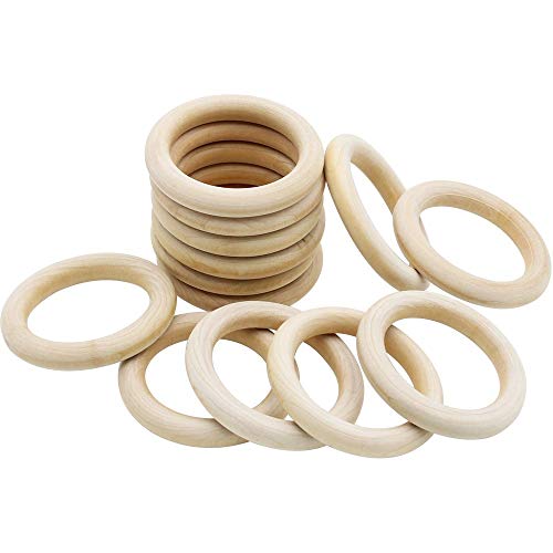 NewZC 18 PCS Anillos de Madera Natural para Manualidades 70mm Círculo de Madera Sin Terminar para Llavero Campana de Viento DIY Artesanía Decoración de Macramé