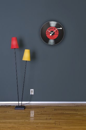NeXtime Reloj de pared  "VINYL TAP", diseño disco de vinilo, de vidrio, negro y rojo, redondo, ø 43 cm