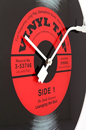 NeXtime Reloj de pared  "VINYL TAP", diseño disco de vinilo, de vidrio, negro y rojo, redondo, ø 43 cm