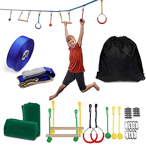 N/I Ninja Slackline Monkey Bar Kit, Ninja Warrior Line, Kids Swinging Obstacle Course Set, Balance Trainer Rope Slackers Intro Kit Sport Outdoor