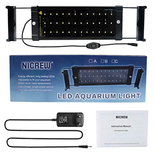 NICREW ClassicLED Luz LED Acuario, Pantalla LED Acuario, Iluminación LED para Acuarios Plantados Lámpara LED para Peceras 30-48 cm, 6W, 7000K