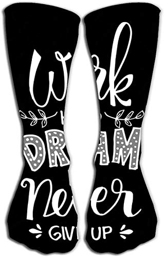 Nifdhkw Socks-Women Luxury Cotton Colorful Cool Fun Knee high Socks 19.7"(50cm) work hard dream big work hard dream big motivational quote Drawing