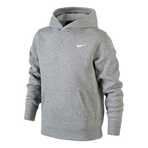 NIKE Brushed Fleece Over The Head Sudadera, Niños, Gris (Dark Grey Heather/White), S