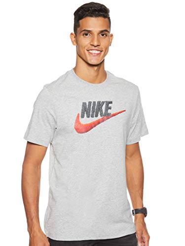 NIKE M NSW tee Brand Mark Camiseta de Manga Corta, Hombre, dk Grey Heather/Black/Habanero Red