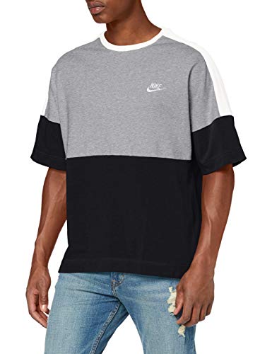 NIKE M NSW Top SS JSY CB Camiseta de Manga Corta, Hombre, Black/dk Grey Heather/Sail/(White), L