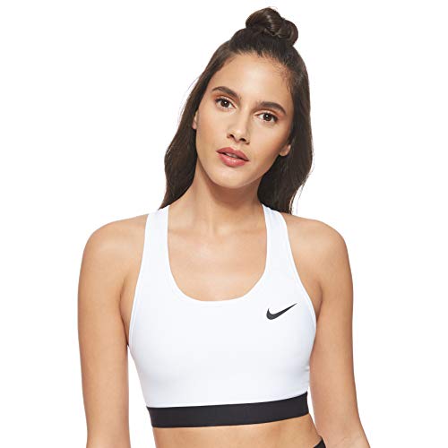 NIKE Med Band Bra Non Pad Sujetador de Deporte, Mujer, White/Black/(Black), L