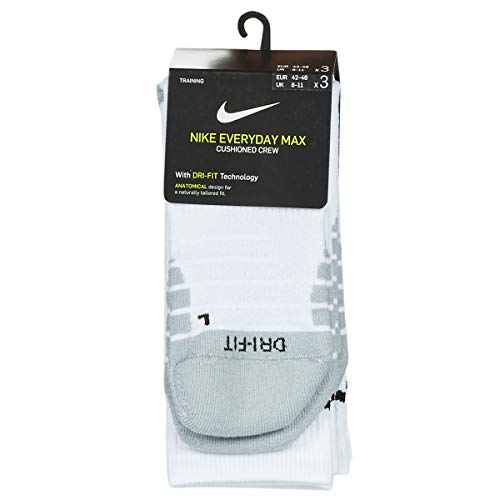 NIKE Nk Evry MAX 3Pr Calcetines de Entrenamiento, Unisex Adulto, Blanco (White/Wolf Grey/(Black), L