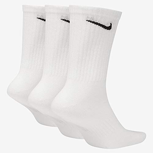 NIKE U NK Everyday Ltwt Crew 3Pr Socks, Hombre, White/ Black, M