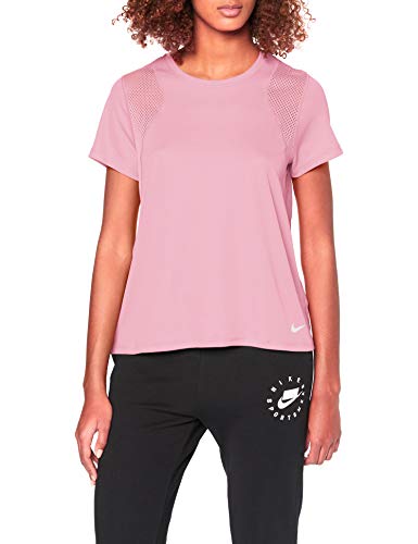 NIKE W Nk Run Top SS Camiseta de Manga Corta, Mujer, Magic Flamingo/Magic Flamingo/ (Reflective silv), M