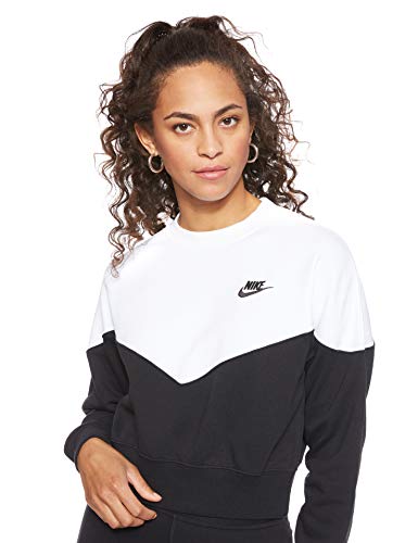 Nike W NSW HRTG Crew FLC - Sudadera para Mujer, White/Black, M