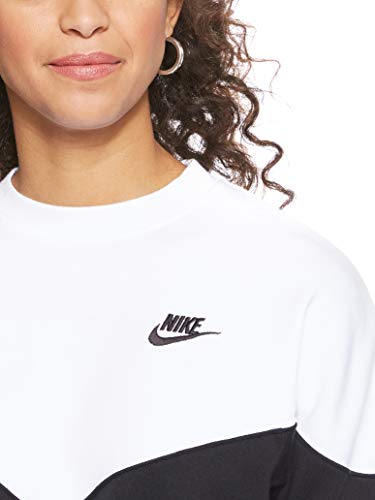 Nike W NSW HRTG Crew FLC - Sudadera para Mujer, White/Black, M