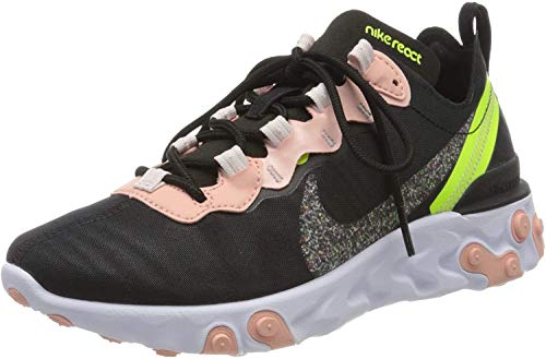 Nike W React Element 55 PRM, Zapatillas para Correr para Mujer, Black Volt Coral Stardust, 38 EU