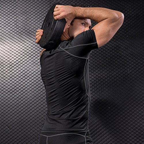 Niksa 2 Piezas Camisetas de Fitness Compresión Ropa Deportiva Manga Corta Hombre para Correr, Ejercicio,Gimnasio Negro Gris+ Negro Rojo 1053(M)