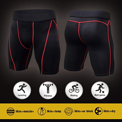 Niksa Mallas Cortas Running Hombre Pantalones Cortos de Compresión para Deporte, Fitness, Gym Negro Rojo Large