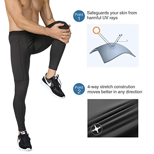 Niksa Mallas Hombre Deporte Leggings Deporte Pantalón Largo de Compresión Negro Gris 2X