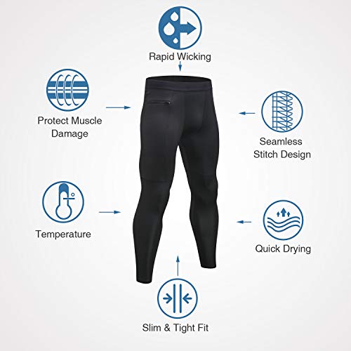 Niksa Mallas Hombre Gym Leggings Deporte Pantalón Largo de Compresión Negro Gris XL