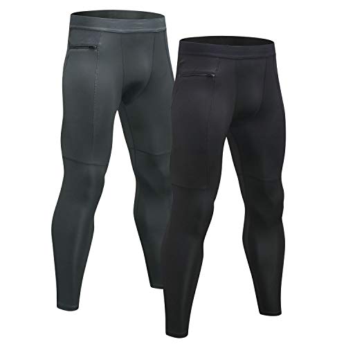 Niksa Mallas Hombre Running Leggings Deporte Pantalones Largos de Compresión Negro Gris Small