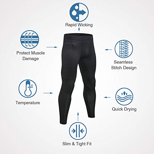 Niksa Mallas Hombre Running Leggings Deporte Pantalones Largos de Compresión Negro Gris Small