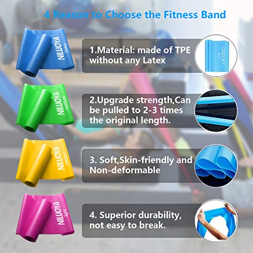 Niluoya Bandas Elásticas Fitness, 4-Pack 1.5M+2M Cintas Banda Resistencia con 2 Niveles Piezas Bandas de Resistencia para Yoga, Pilates, Crossfit, Estiramientos, Musculacion, Piernas, Brazos Fuerza