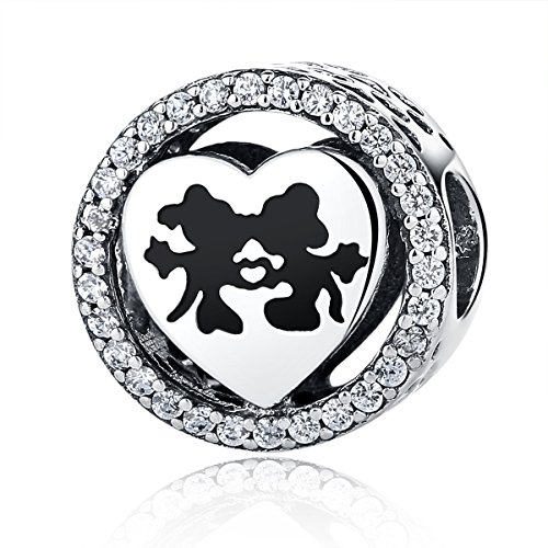 NINGAN - Disney, Mickey & Minnie Love, Abalorio de Plata de Ley 925 con Encanto Transparente, Compatible con Pulseras y Otras Pulseras de Abalorios Europeas (Mickey)