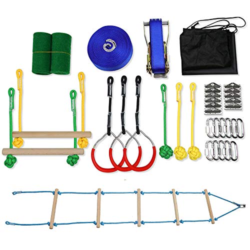 Ninja Obstacle Course Line Kit Slackline, Ninja Slackline Monkey Bar Kit Outdoor Tree Hanging Obstáculos Line Training Equipment Patio Al Aire Libre Diversión para Niños Adultos