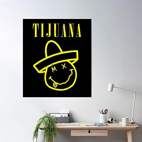 Nirvana Yellow Nevermind Smiley Parody Tijuana Sombrero Mexico Regalo para la decoración del hogar Wall Art Print Poster 11.7 x 16.5 inch