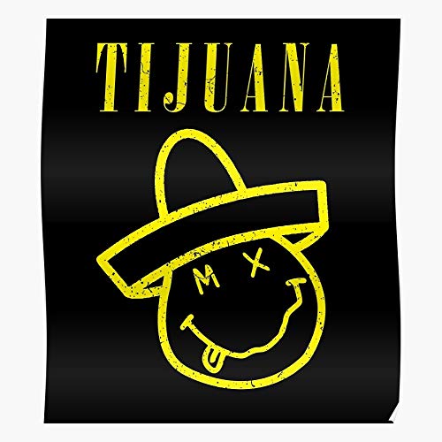 Nirvana Yellow Nevermind Smiley Parody Tijuana Sombrero Mexico Regalo para la decoración del hogar Wall Art Print Poster 11.7 x 16.5 inch