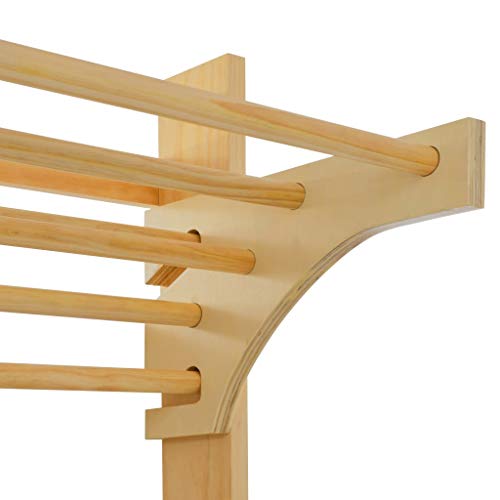 Nishore Escalera Sueca, Barras de Pared Sport, Espaldera de Fitness, Gimnasia en Casa Madera con Barra Lateral de Brazo Extraíble 80 x 55 x 220 cm Madera Natural