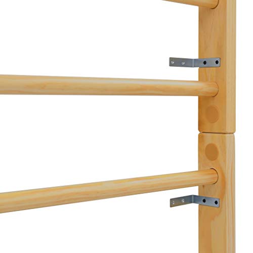 Nishore Escalera Sueca, Barras de Pared Sport, Espaldera de Fitness, Gimnasia en Casa Madera con Barra Lateral de Brazo Extraíble 80 x 55 x 220 cm Madera Natural