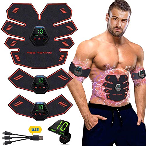 Nitoer Electroestimulador Muscular Abdominales, Aparatos para Hacer Ejercicio casa,Abdominales electroestimulacion,USB Recargable EMS Estimulador,Gym en casa,Tóner Muscular Cinturones,Pantalla LCD