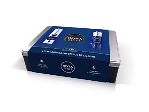 Nivea Men Pack Active Age, Caja de Regalo, Fluido Hidratante Facial de Día 1 x 50 ml y Crema Regeneradora de Noche 1 x 50 ml, Kit para Hombres con Cremas Antiedad