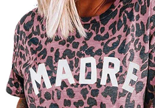 NOBRAND - Camiseta de manga corta con estampado de leopardo para mujer Rosa Leopardo Rosa L