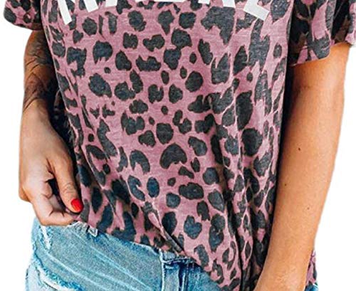 NOBRAND - Camiseta de manga corta con estampado de leopardo para mujer Rosa Leopardo Rosa L