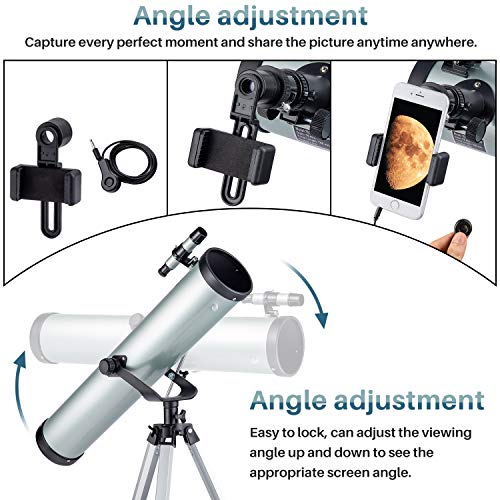 NOCOEX Telescopio para Principiantes y Niños - Apertura de 76 mm 700mm f/9 Reflector Newtoniano - Ocular*3, 1.5X Erigiendo, Lente 2X Bralow Trípode, Adaptador de Teléfono, Control de Obturador