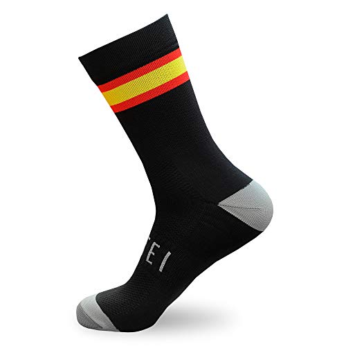 NORTEI - Calcetines Bandera España para Ciclismo, MTB y Running de Meryl para Hombre y Mujer – Spain – (L(43-45), Negro)