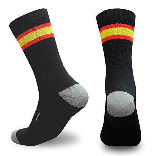 NORTEI - Calcetines Bandera España para Ciclismo, MTB y Running de Meryl para Hombre y Mujer – Spain – (L(43-45), Negro)