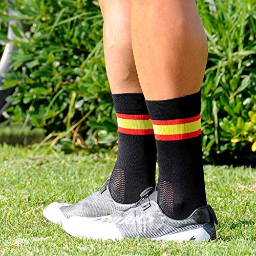 NORTEI - Calcetines Bandera España para Ciclismo, MTB y Running de Meryl para Hombre y Mujer – Spain – (L(43-45), Negro)