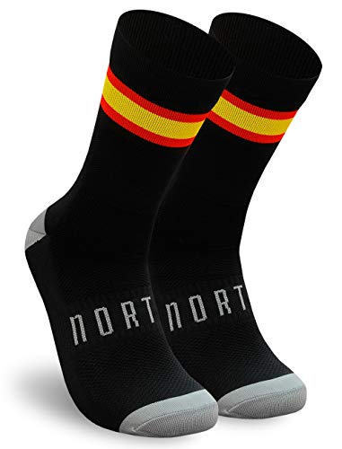 NORTEI - Calcetines Bandera España para Ciclismo, MTB y Running de Meryl para Hombre y Mujer – Spain – (M(40-42), Negro)