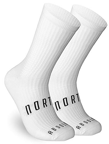 NORTEI Calcetines Blancos para Ciclismo, MTB y Running de Caña Alta para Hombre y Mujer – Absolute White (L-XL (43-46))