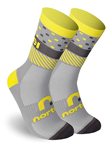 NORTEI - Calcetines de Ciclismo, MTB y Running de Meryl para Hombre y Mujer – Hit (S(37-39), Lemon)