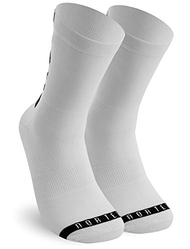 NORTEI Calcetines para Ciclismo, MTB y Running de Caña Alta para Hombre y Mujer – Brute Force White (S-M (38-42))