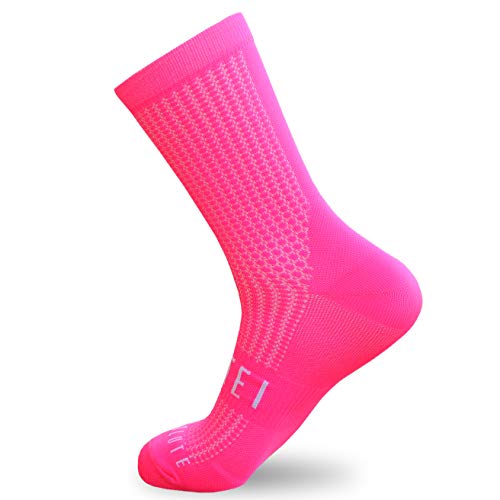 NORTEI Calcetines Rosa Flúor para Ciclismo, MTB y Running de Caña Alta para Hombre y Mujer – Absolute Pink (L-XL (43-46))